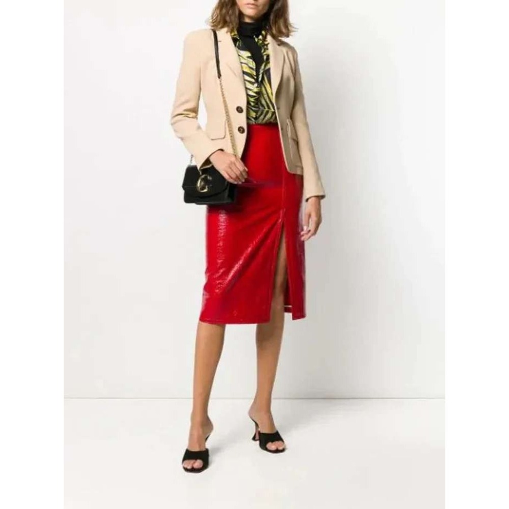 N*21 Skirt Women M/L Red New Textured Patent Midi Front Slit‎ Pencil